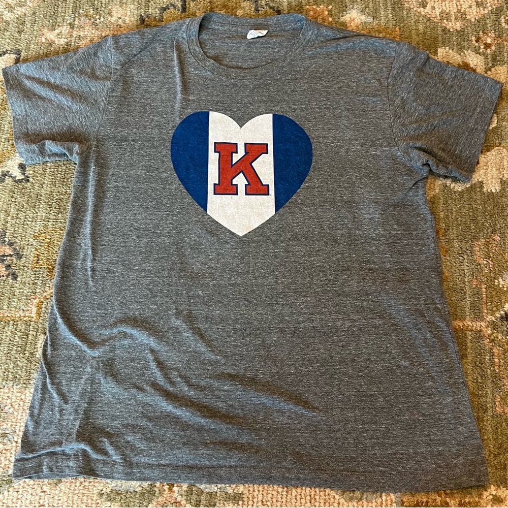 Kansas Jayhawks K Heart Flag Charlie Hustle Shirt Size XL Color Grey